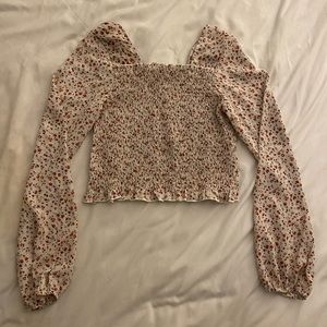 Smocked white floral blouse